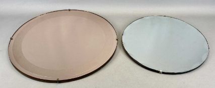 ART DECO CIRCULAR GOLD COLOURED FRAMELESS WALL MIRROR, 50.5cms diam., and another circular frameless