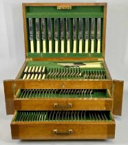 MAHOGANY CASED EPNS TABLE CANTEEN OF CUTLERY, 128 pieces, locking lidded cabinet with two lower