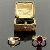 TWO 9CT GOLD PRECIOUS & SEMI-PRECIOUS STONE SET RINGS, comprising Chester 1912 rose gold ring with