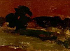 ARTHUR GEE (British 1934-2011) acrylic - entitled verso 'Red Landscape', signed lower left, 13 x