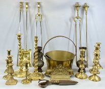 BRASS & OTHER METALWARE 19th Century and later, including brass barley twist candlesticks a pair,