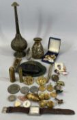 GROUP OF MIXED COLLECTABLES, including an Indian engraved brass rosewater sprinkler, 26cms (h), "