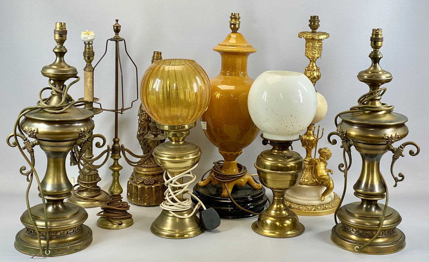 ASSORTED LAMPS & LIGHTING including ornate gilt metal and alabaster table lamp with a figure of - Image 2 of 2