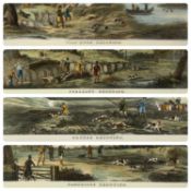 T. SUTHERLAND FOUR COLOURED ENGRAVINGS, published by Venture Prints Limited, grouse shooting,