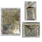CHESTER SILVER CALLING CARD CASE & VESTA, shaped card case, foliate chasing, monogrammed cartouche