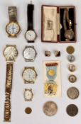 9CT GOLD CASED & OTHER WATCHES, COINS & COLLECTABLES to include a 15 jewel 9ct gold cased lady's