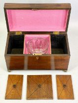 VICTORIAN MAHOGANY DOUBLE TEA CADDY of rectangular form, on gilded ball feet, the interior having