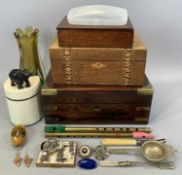 GROUP OF MIXED COLLECTABLES, including two Irish penny whistles, Victorian mahogany brass bound