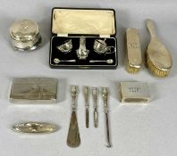 SMALL SILVER & WHITE METAL COLLECTION, comprising a five piece cased table condiments set,
