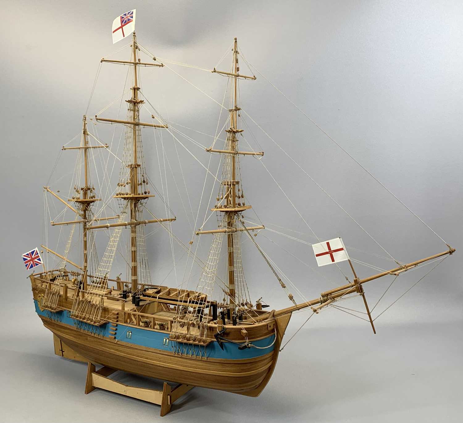 FOUR SCRATCH BUILT WOODEN SAILING VESSELS, three galleons, 68cms (h) the tallest and a Clipper ship, - Image 9 of 9