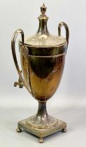 SILVER PLATE ON COPPER SAMOVAR early 19th century, of classical design with side handles, cover with