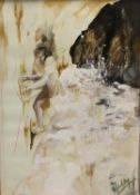 SHELLEY HOCKNELL ZENTNER (Contemporary British) watercolour and pastel study - free solo rock-