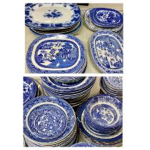BLUE & WHITE TRANSFER DECORATED TABLEWARE, a large quantity 19th century and later, including meat