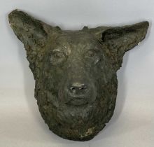 STUDIO POTTERY WALL PLAQUE, modelled as a German Shepherd dog head, 36 (h), 40 (w) x 26cms (d)