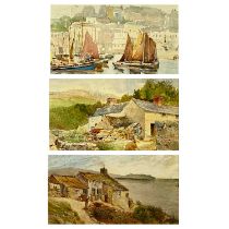 THREE WATERCOLOURS (BRITISH LATE 19TH/EARLY 20TH CENTURY), Nora Hartley, harbour view with boats,