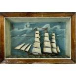 ANTIQUE FRAMED DIORAMA OF A FULL-RIGGED SHIP - 63 x 92cms Provenance: private collection Conwy
