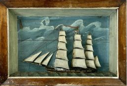 ANTIQUE FRAMED DIORAMA OF A FULL-RIGGED SHIP - 63 x 92cms Provenance: private collection Conwy