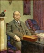 LEDOUX (20th Century) oil on canvas - portrait of a gentleman seated at his desk, signed lower