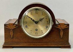 OAK CASED DOME TOP MANTEL CLOCK 1930s, silvered dial with Arabic numerals, quarter striking