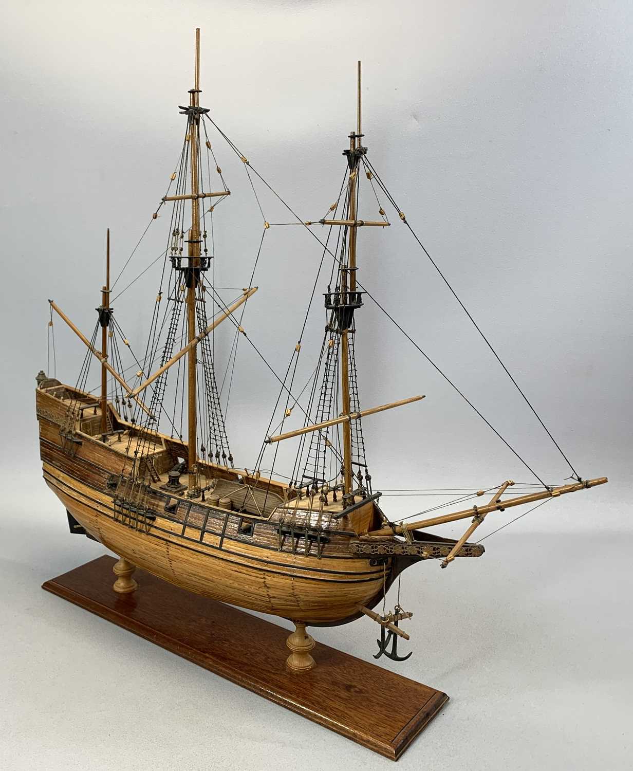 FOUR SCRATCH BUILT WOODEN SAILING VESSELS, three galleons, 68cms (h) the tallest and a Clipper ship, - Image 5 of 9