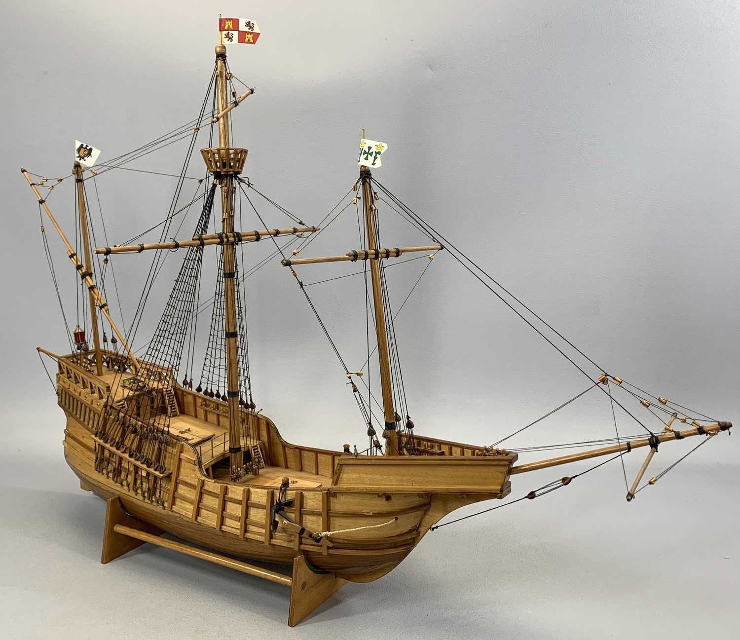 FOUR SCRATCH BUILT WOODEN SAILING VESSELS, three galleons, 68cms (h) the tallest and a Clipper ship, - Image 7 of 9