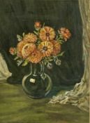 MOSS WILLIAMS polymer on paper - still life vase of flowers, Royal Cambrian Academy of Art label