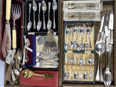 GROUP OF SILVER & EPNS CUTLERY cased and loose, to include a W & S Sorensen Danish sterling silver