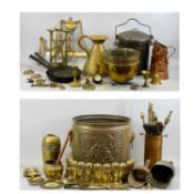 GROUP OF DOMESTIC METALWARE 19th Century and later, including a brass harvest jug, 31cms (h), Arts