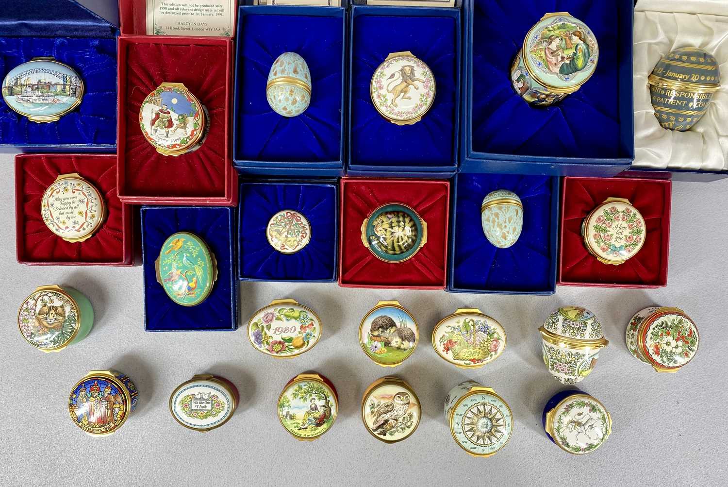 HALCYON DAYS ENAMELS, a collection of 24 miniature boxes, some anniversary and commemorative, a