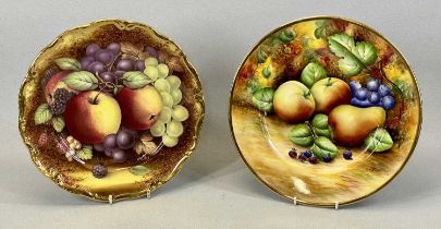 HUTTON CROWN CHINA PLATE & ANOTHER, with gilded rim, hand painted with fruit and signed J. A.
