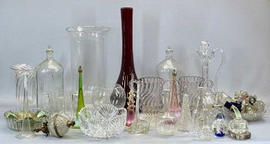 LARGE QUANTITY OF GLASSWARE, including red glass vase of slender design, 51cms H, 2 x glass