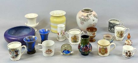 MIXED GROUP OF PORCELAIN & POTTERY ITEMS, including a Moorcroft orchid pattern vase, 12.5cms (h),