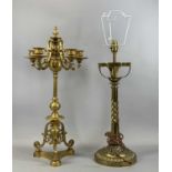 GOOD QUALITY 19TH CENTURY GILDED BRONZE FIVE BRANCH CANDELABRA of ornate design, on trefoil shaped