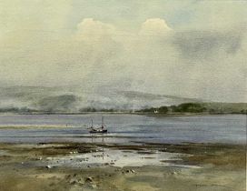 GERRY BALL RCA (b.1948) watercolour - entitled verso, "The Straits from Beaumaris", signed lower