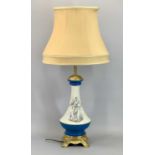 VICTORIAN PORCELAIN TABLE LAMP with glazed, turquoise and cream, decorated with classical figures