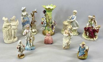 COLLECTION OF PORCELAIN FIGURINES, including German group of lady with cherub, impressed J815 to the