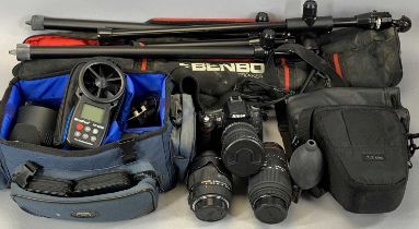 NIKON D90 DIGITAL CAMERA & ACCESSORIES, with three lenses and other accessories including a Benbo