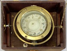 VINTAGE COOK OF HULL BRASS CASED SHIP'S COMPASS, mounted on gimbal in stained plywood box with