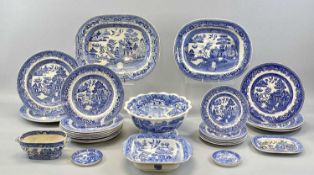 A MIXED GROUP OF BLUE & WHITE TRANSFER DECORATED CERAMICS (19th century and later), including willow