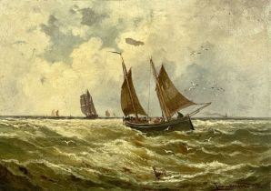 FRANZ HOEPFNER (German. 1853-1891) oil on canvas - maritime scene with sailing boats, signed and