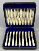 CASED SET OF EIGHTEEN SILVER BLADED & MOTHER OF PEARL BUTTER KNIVES, Sheffield 1925 Hawksworth, Eyre