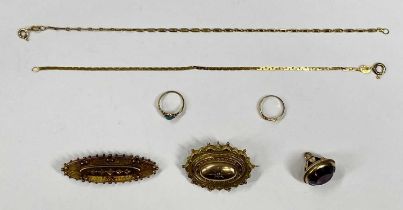SEVEN ITEMS OF VICTORIAN & LATER GOLD JEWELLERY comprising Chester 15ct gold diamond set brooch, 4.