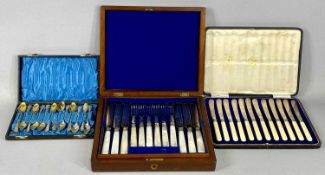 THREE CASED SETS OF SILVER & OTHER CUTLERY, comprising set of 12 silver bladed fruit knives,