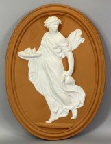 PARIAN TYPE POTTERY PLAQUE of a lady water carrier, 52cms tall Provenance: private collection Conwy
