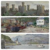 ‡ ALAN R. YATES (British 20th Century) three watercolours - Conwy Castle, signed and dated 1951