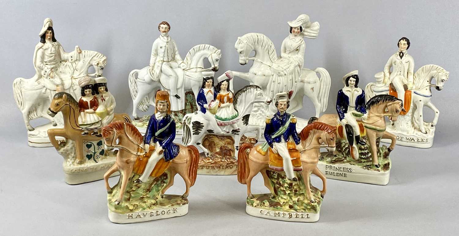 STAFFORDSHIRE POTTERY FLATBACK & OTHER FIGURES, cats, dogs, cows, figures on horseback, smaller - Image 4 of 4