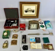 MIXED COLLECTABLES including an altimeter barometer, small mantel clock, Ronson table lighter,