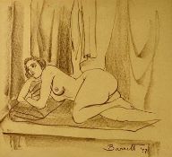 ‡ OLIVER O' CONNOR BARRETT ('57) crayon sketch - reclining nude female, signed and dated lower