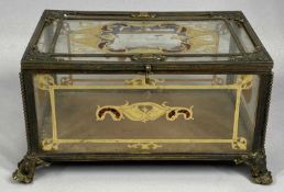 VICTORIAN FRENCH GLASS & GILT ORMOLU METAL CASKET, trace gilt decoration and wording to the top,
