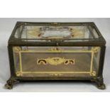 VICTORIAN FRENCH GLASS & GILT ORMOLU METAL CASKET, trace gilt decoration and wording to the top,